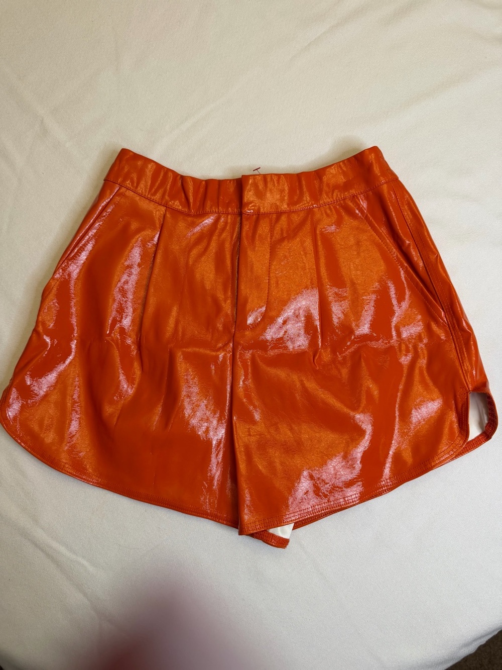 NWT Grey Lab Orange Patent Faux Leather High-Waist Shorts - Size XS